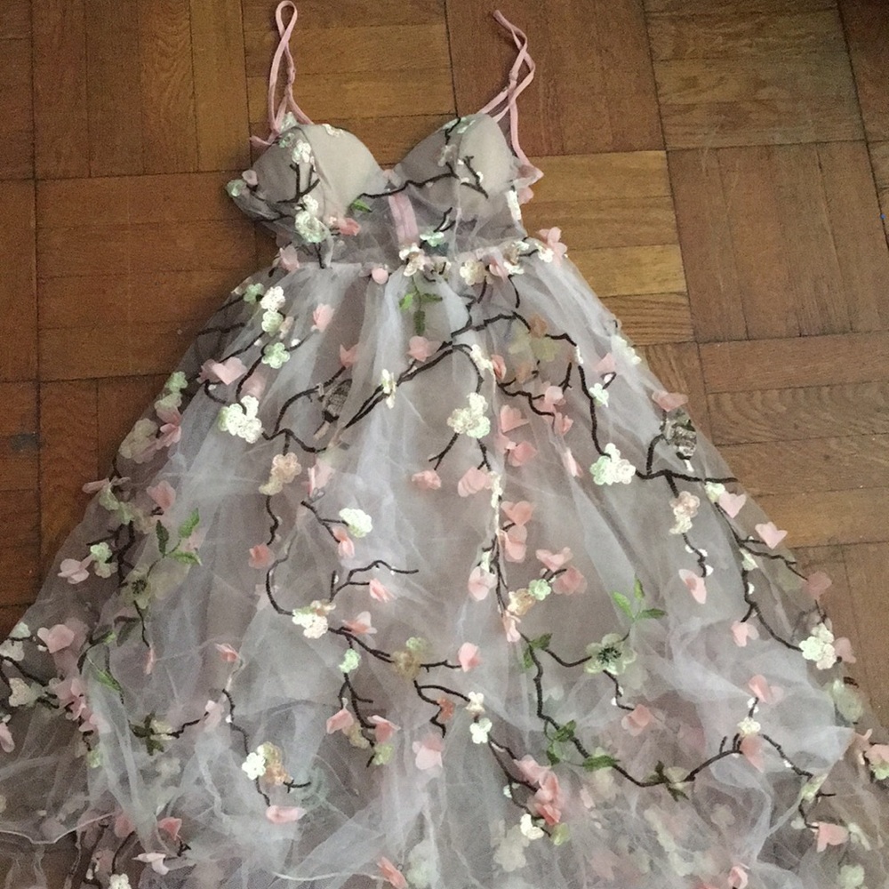 Butterfly and flower high low maxi dress